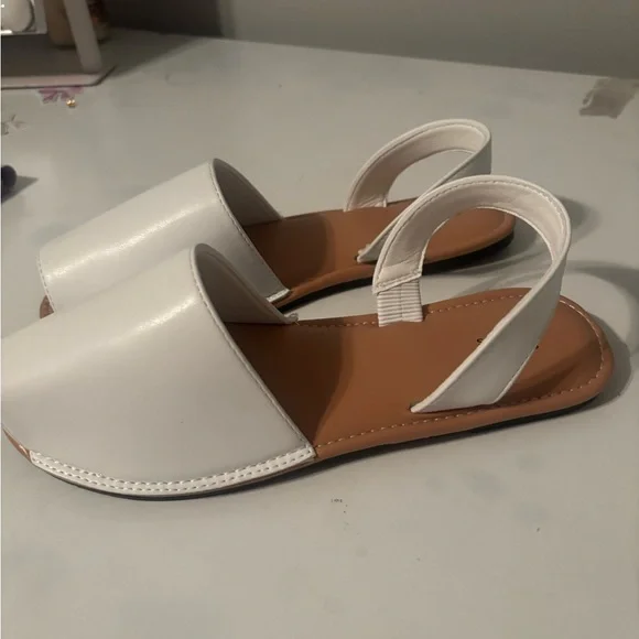 Studio White and Brown Minimalist Leather Sandals - Picture 2 of 3